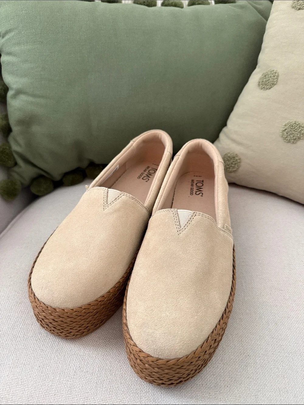 TOMS Beige Suede Platform Espadrille Slip-On